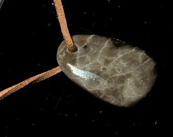 Lake Michigan polished Petoskey stone 18" necklace on buckskin leather