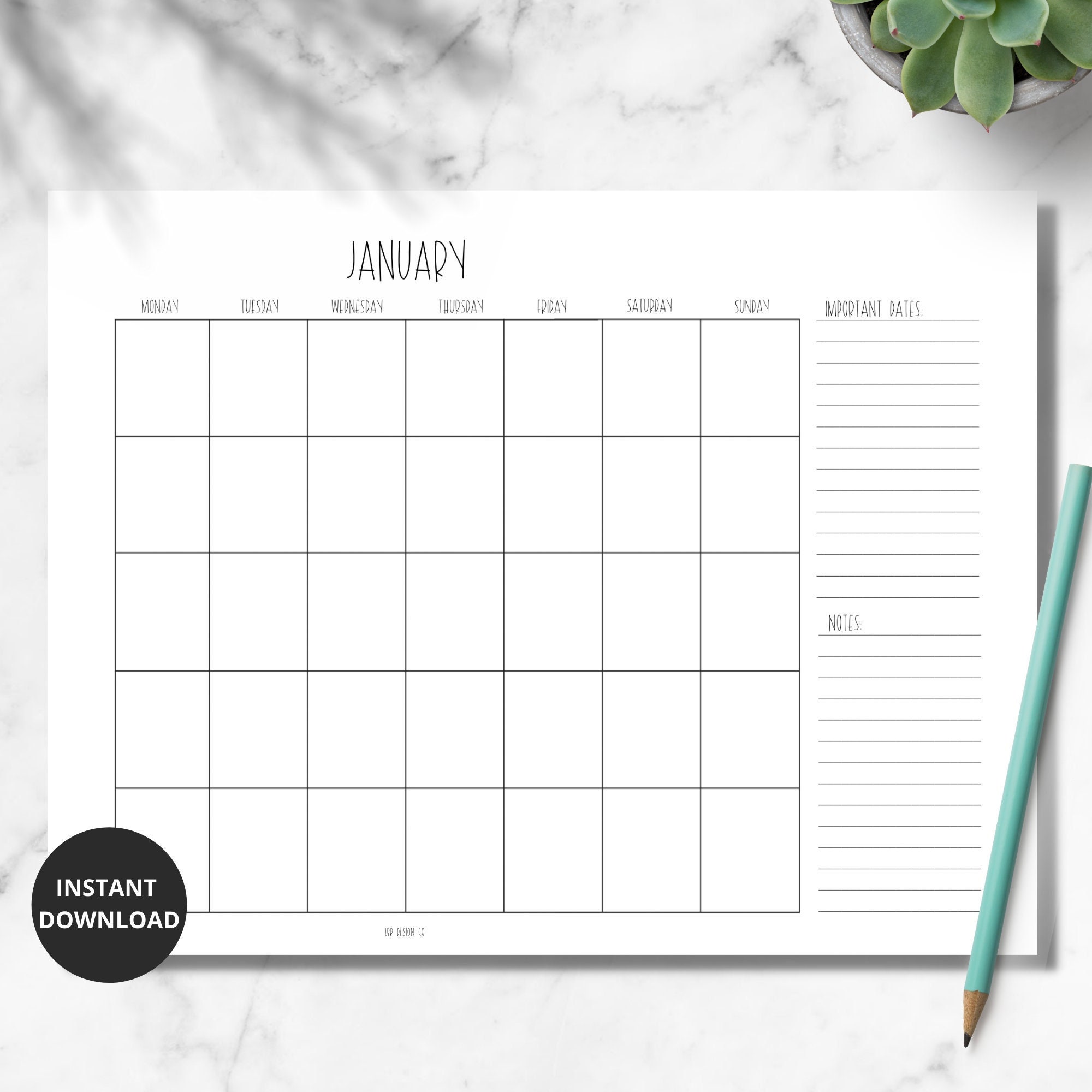 printable monthly calendar undated monthly calendar blank etsy