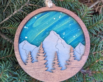 Layered Mountain and Forest Ornament
