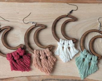 Crescent Moon Macrame Earrings