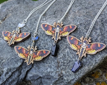 Death Hawk Moth Necklace with Crystals