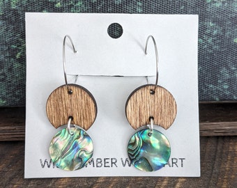 Abalone Shell and Wood Earrings