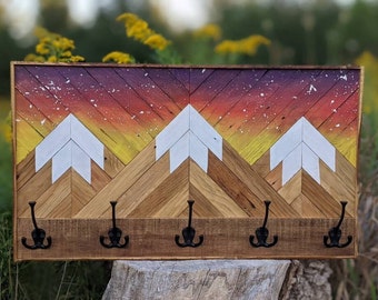 Wooden Mountain Coat Rack - Sunset Sky