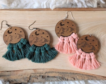 Mountain Night Scene Macrame Earrings