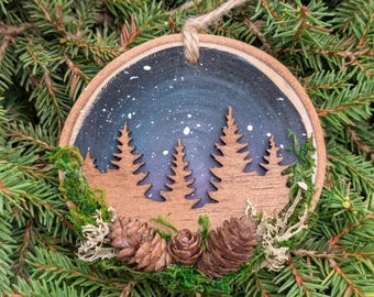 Wood Slice Landscape Ornament