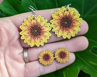 Wooden Sunflower Earrings