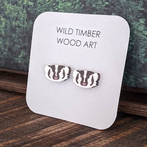 Badger Earrings - Woodland Creature Earrings  - Nature Enthusiast Gift - Wooden Stud Earrings - Wildlife Earrings - Badger Studs