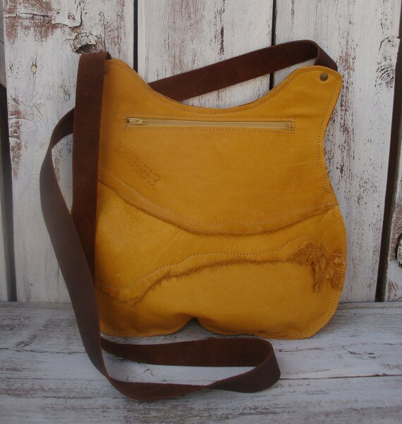 Rustic Yellow Leather Cross Body Messenger Bag Shoulder Purse | Etsy