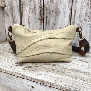 Rustic Chic Ivory White Leather Crossbody Essentials Festival Shoulder Hip Bag Adjustable Strap