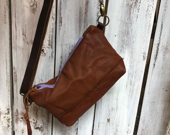 Rustic Chic Mahogany Brown Deerskin Leather Crossbody Shoulder Essentials Phone Hip Bag Adjustable Strap