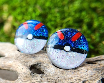 12mm // Great Ball Resin Glitter Stud Earrings // Hand Painted // Surgical Steel // Geometric Jewelry // Dot Earrings // Pokémon Inspired