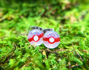 6mm // Premier Ball Resin Glitter Stud Earrings // Hand Painted // Surgical Steel // Geometric Jewelry // Dot Earrings // Pokémon Inspired