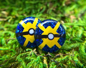 12mm // Quick Ball Resin Glitter Stud Earrings // Hand Painted // Surgical Steel // Geometric Jewelry // Dot Earrings // Pokémon Inspired