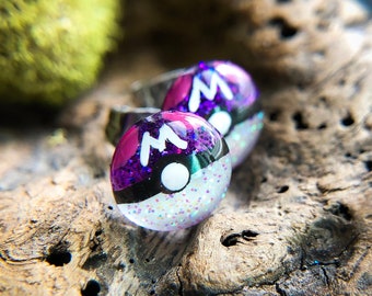 9mm // Master Ball Resin Glitter Stud Earrings // Hand Painted // Surgical Steel // Geometric Jewelry // Dot Earrings // Pokémon Inspired