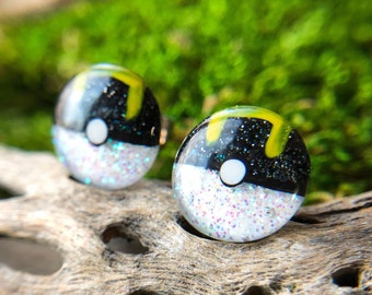 12mm // Ultra Ball Resin Glitter Stud Earrings // Hand Painted // Surgical Steel // Geometric Jewelry // Dot Earrings // Pokémon Inspired