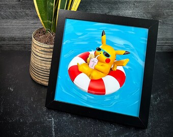Pool Time Pika // 8x8 Glossy Art Print // Pokémon Anime Inspired // Wall Decor // PRINT ONLY
