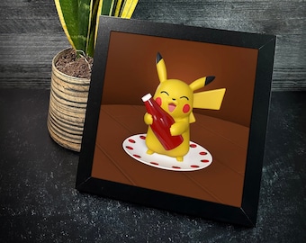 Ketchup Pika // 8x8 Glossy Art Print // Pokémon Anime Inspired // Wall Decor // PRINT ONLY