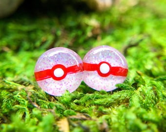 9mm // Premier Ball Resin Glitter Stud Earrings // Hand Painted // Surgical Steel // Geometric Jewelry // Dot Earrings // Pokémon Inspired