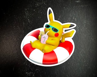 Pool Time Pika // Die-Cut Vinyl Sticker // Waterproof // Pokémon Inspired
