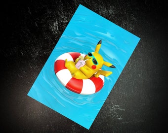 Pool Time Pika // 4x6 Glossy Art Print // Pokémon Anime Inspired // Wall Decor