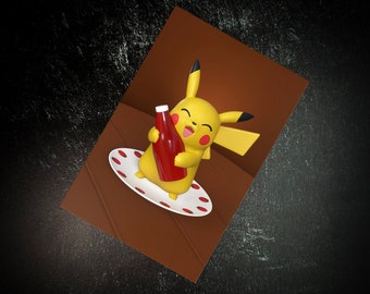 Ketchup Pika // 4x6 Glossy Art Print // Pokémon Anime Inspired // Wall Decor