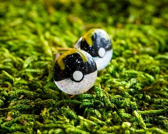 9mm // Ultra Ball Resin Glitter Stud Earrings // Hand Painted // Surgical Steel // Geometric Jewelry // Dot Earrings // Pokémon Inspired