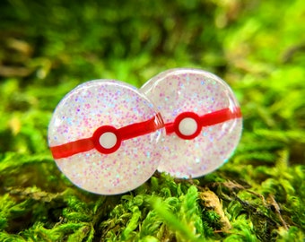 12mm // Premier Ball Resin Glitter Stud Earrings // Hand Painted // Surgical Steel // Geometric Jewelry // Dot Earrings // Pokémon Inspired