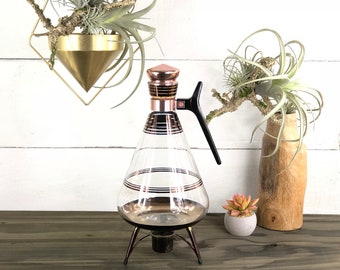 Mid Century/Atomic Style Inland Glass Carafe with Warming Base, Original Box