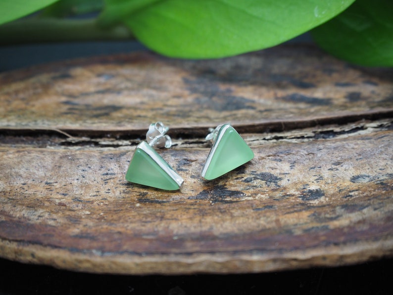 Minimalistisch Dreiecker Sterling Silber 925 Ohrstecker Peridot