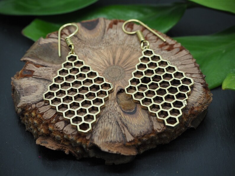 Bienenwaben Messing Ohrringe