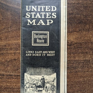 Carte des États-Unis sur la route de Burlington, 1929, papier éphémère, carte pliante