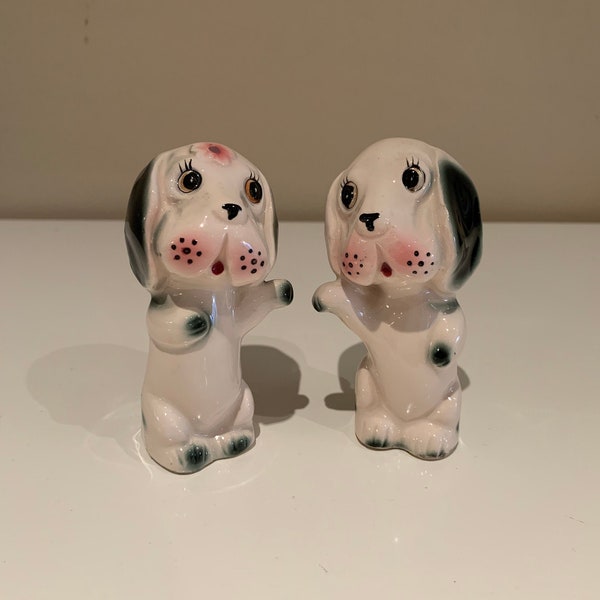 Vintage Dalmatian Dog Girl and Boy Salt and Pepper Shaker Set Japan Anthropomorphic Dog