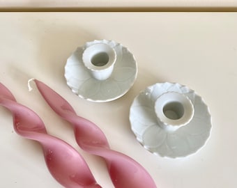 Set of 2 Vintage White Flower Porcelain Candle Holders, Candleholders, Candlesticks, Pier 1 Imports, Made in Japan