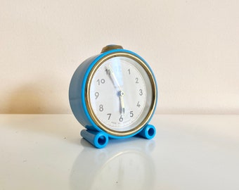 Vintage Liberty Blue Wind-Up Alarm Clock, Round Table Clock, Germany