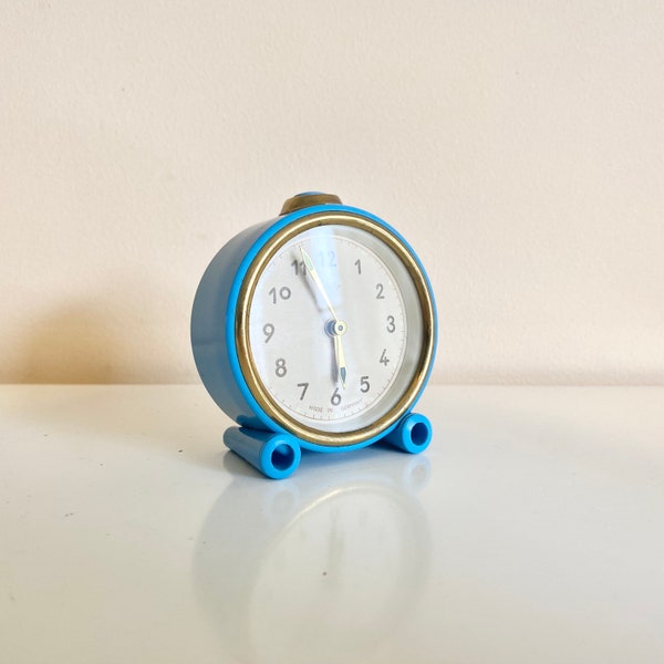 Vintage Liberty Blue Wind-Up Alarm Clock, Round Table Clock, Germany