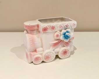 Vintage Baby Girl Nursery Planter, Japan, Pink Train Planter