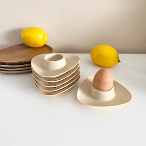 Set of 6 Vintage MCM Cream Color Plastic Egg Cups, Triangular Egg Holder, Atomic Retro Egg Cups