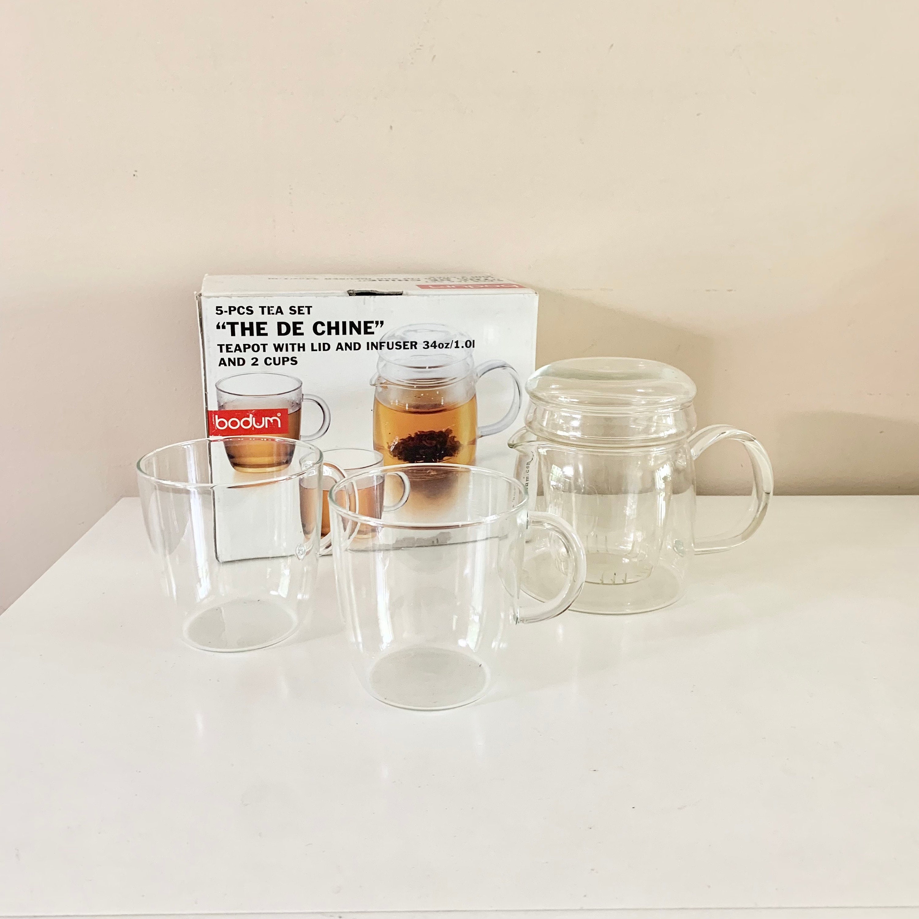 🔶️4 VINTAGE BODUM BISTRO DUO TEA GLASSES COFFEE MUGS 80s RETRO C.  JORGENSEN