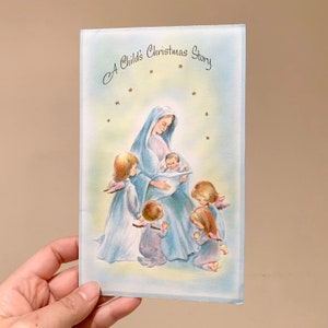 Set di 2 biglietti di Natale vintage Buzza Cardozo, biglietti di storie di Natale, biglietti di Natale Maria e Gesù