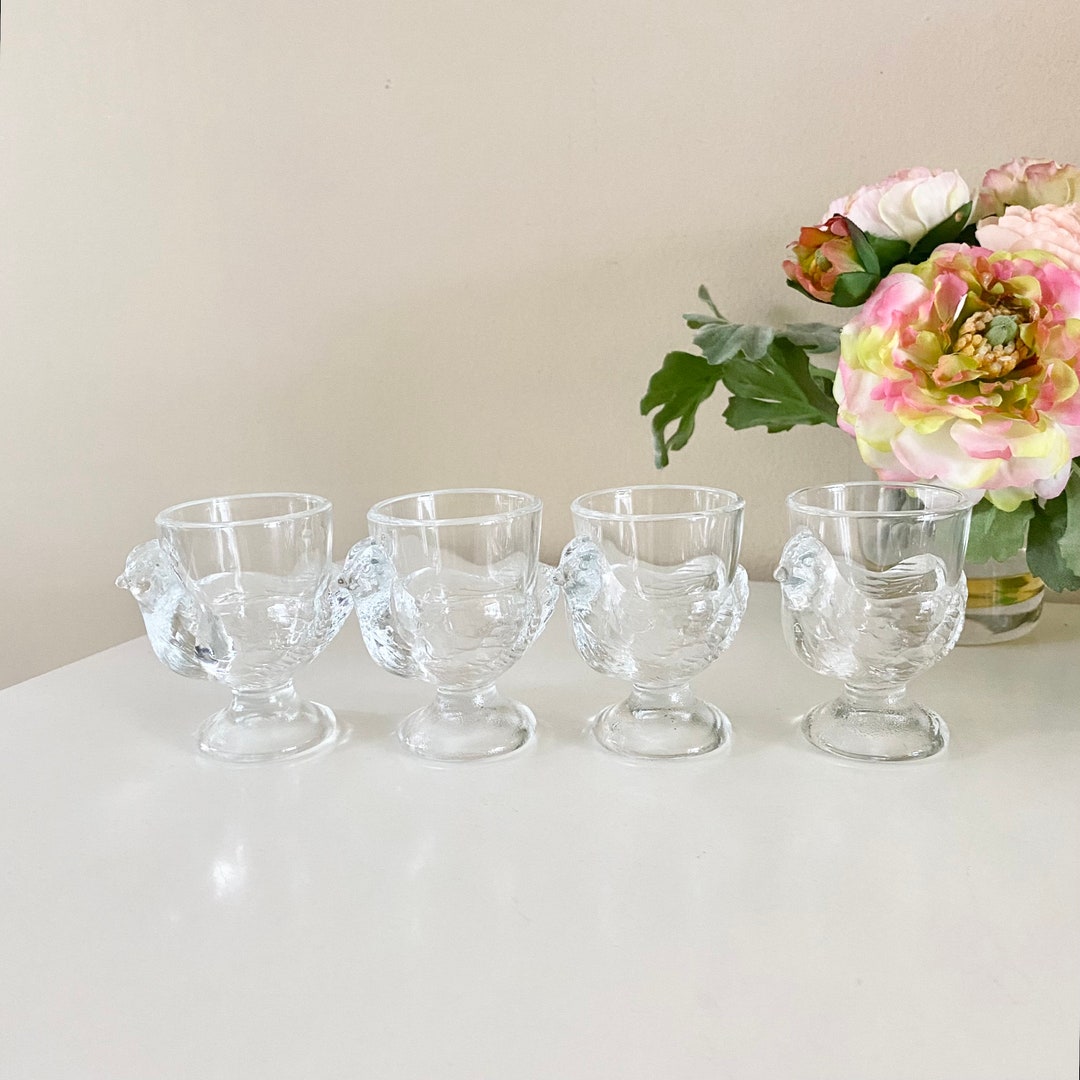 Set of 4 Vintage Chicken Bird Egg Cup Hen Pressed Glass Egg Etsy