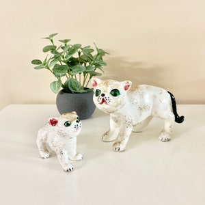 Set of 2 Vintage White Tiger Mother and Cub, Cat Family, Japan