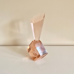 Vintage art-deco parfumflesje roze depressieglas, zwaar dik roze glazen parfumpotje
