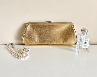 Vintage Gold Evening Clutch with a Clasp, Wedding Formal Clutch Bridal Purse, New Year's Eve, 1950s, JR Florida, USA
