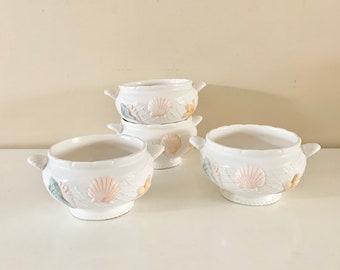 Set of 4 Vintage Stackable Sea Shell Starfish Soup Bowls, Clam Chowder Soup Bowls, Japan