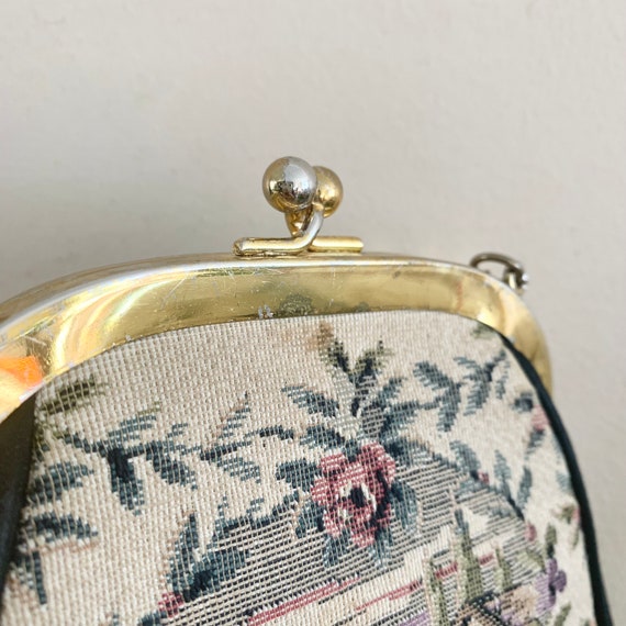 Vintage 1950s Floral Tapestry Bag, Small Evening … - image 6