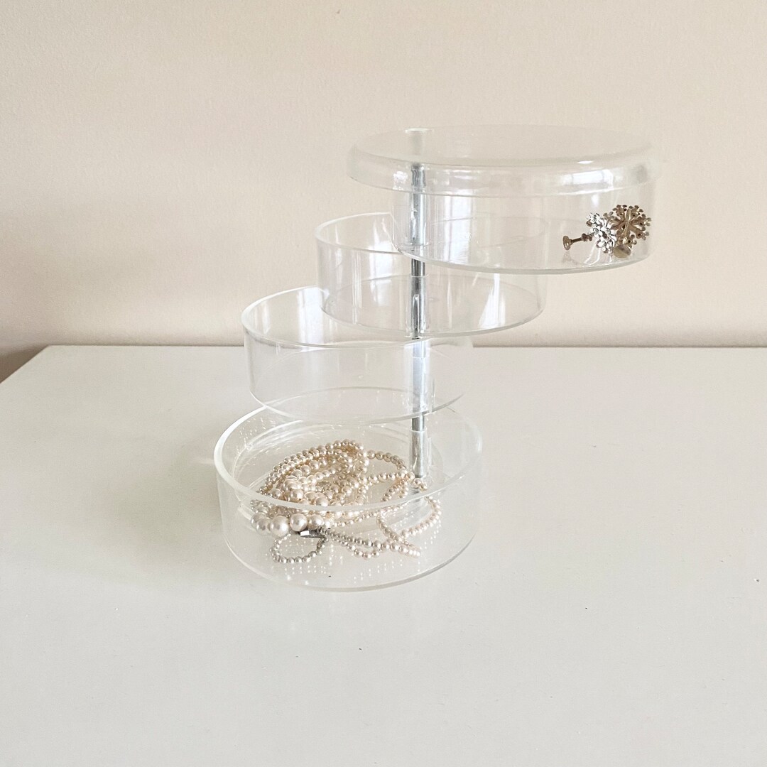 Vintage Clear Acrylic Swivel Storage Tray Jewelry Box Holder Organizer