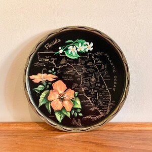 Vintage Florida Souvenir Metal Drink Tray Bar Cart Decor, 1970s