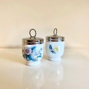 Set of 2 Vintage Royal Worcester Egg Coddlers, Woodland Flower Pattern, Standard Size, Porcelain Egg Coddlers