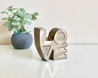 Vintage Solid Brass "LOVE" Paperweight, Stationary Office Decor, Taiwan