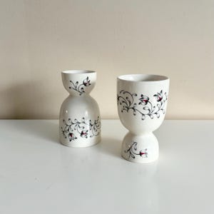 Set of 2 Vintage Floral  Porcelain Double Eggcups, Egg Cups, Egg Warmer Holder, Made in England